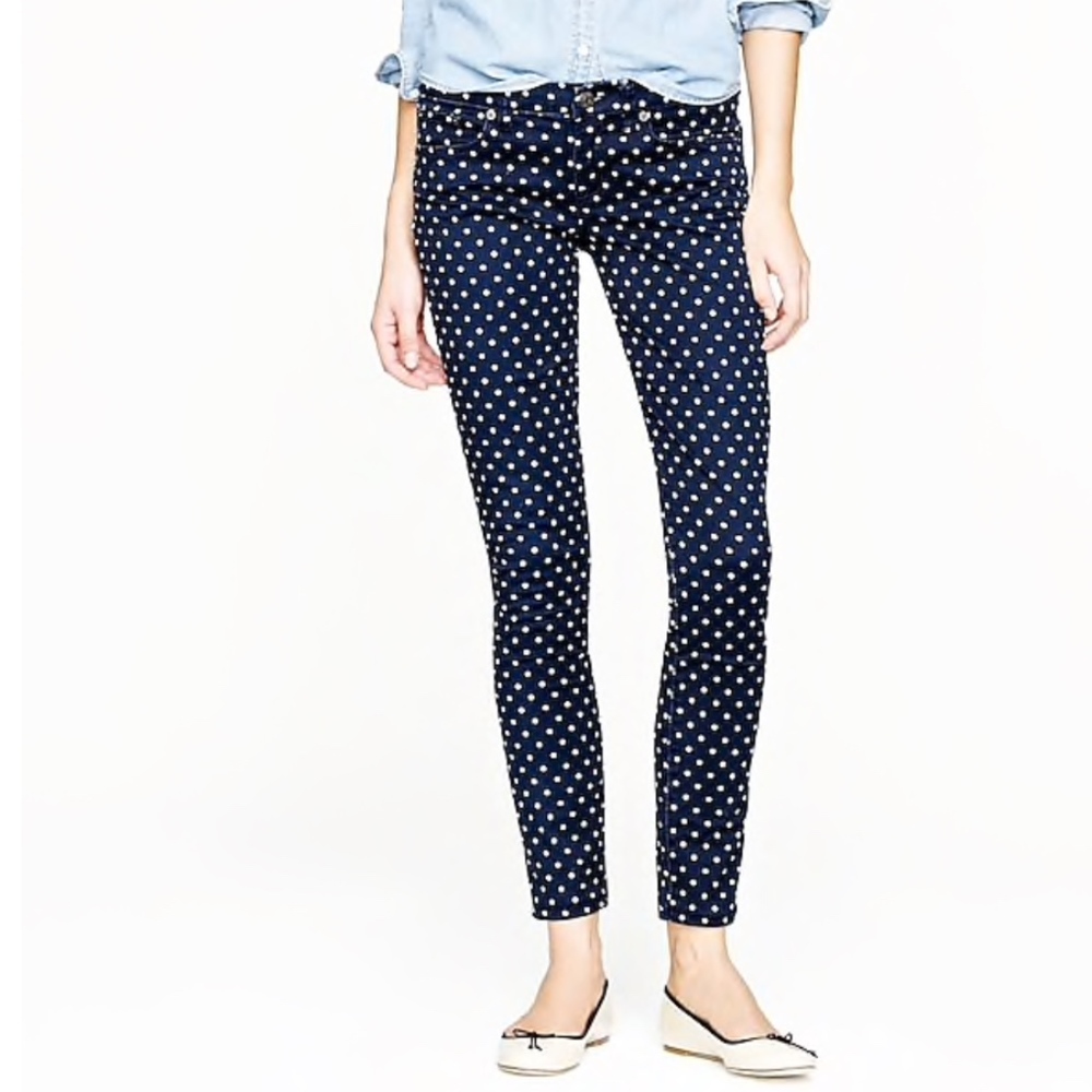 J. Crew Toothpick Polka Dot Print Jeans